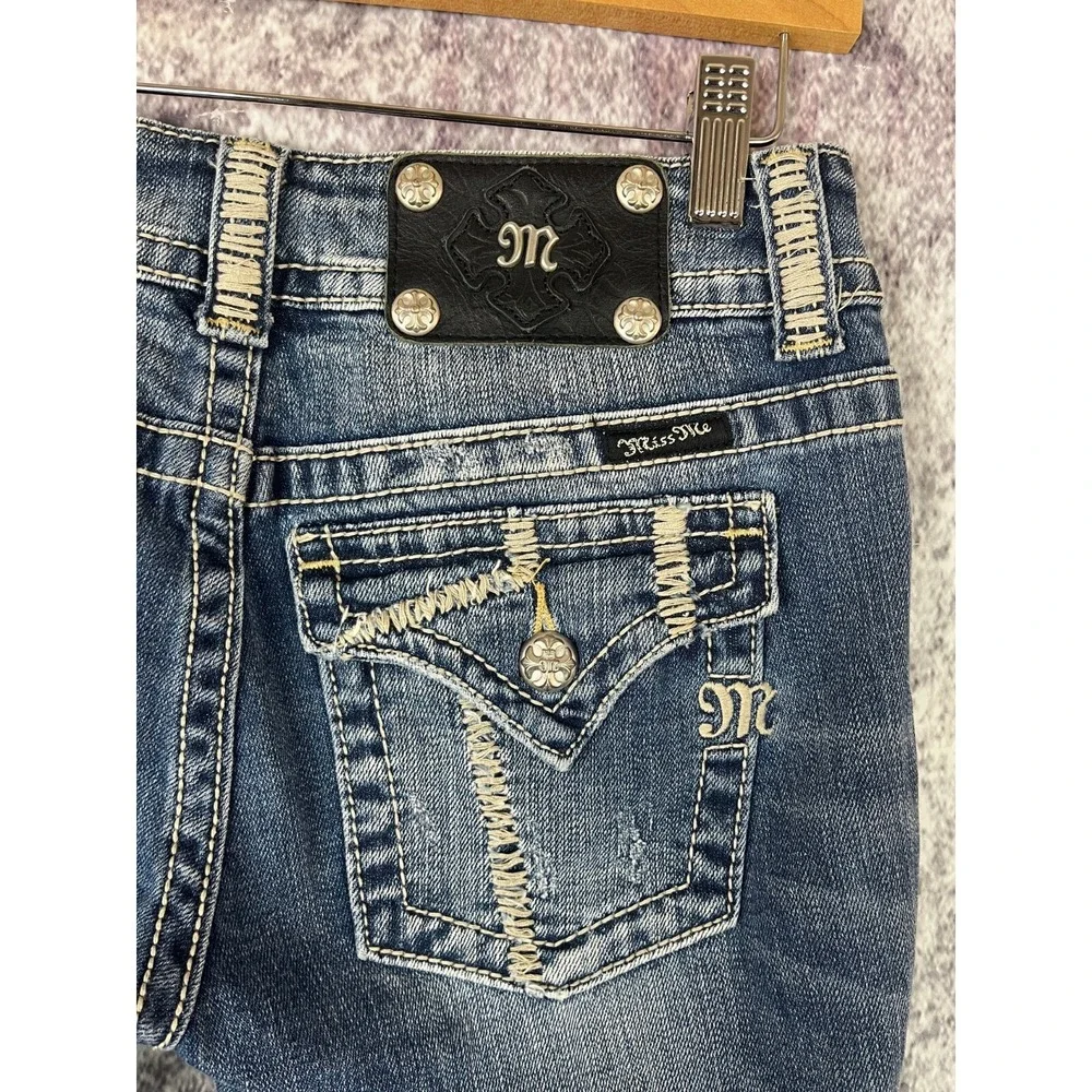 Miss Me Jeans Womens 27 Embroidered Stich Pocket Straight Bling Y2K 90s Vintage